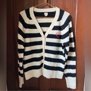 a new day Black and Cream Striped Cardigan with Heart Accent